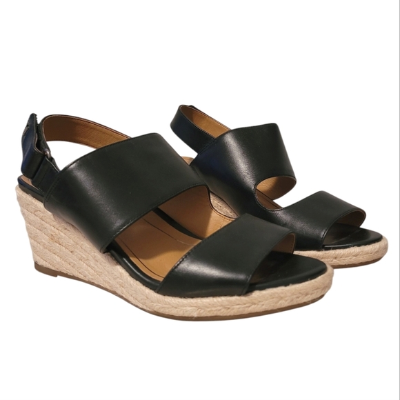 Vionic Shoes - Vionic Brooke Black Leather Wedge Sandals Wmns 8.5 Casual Comfy Minimalist Chic